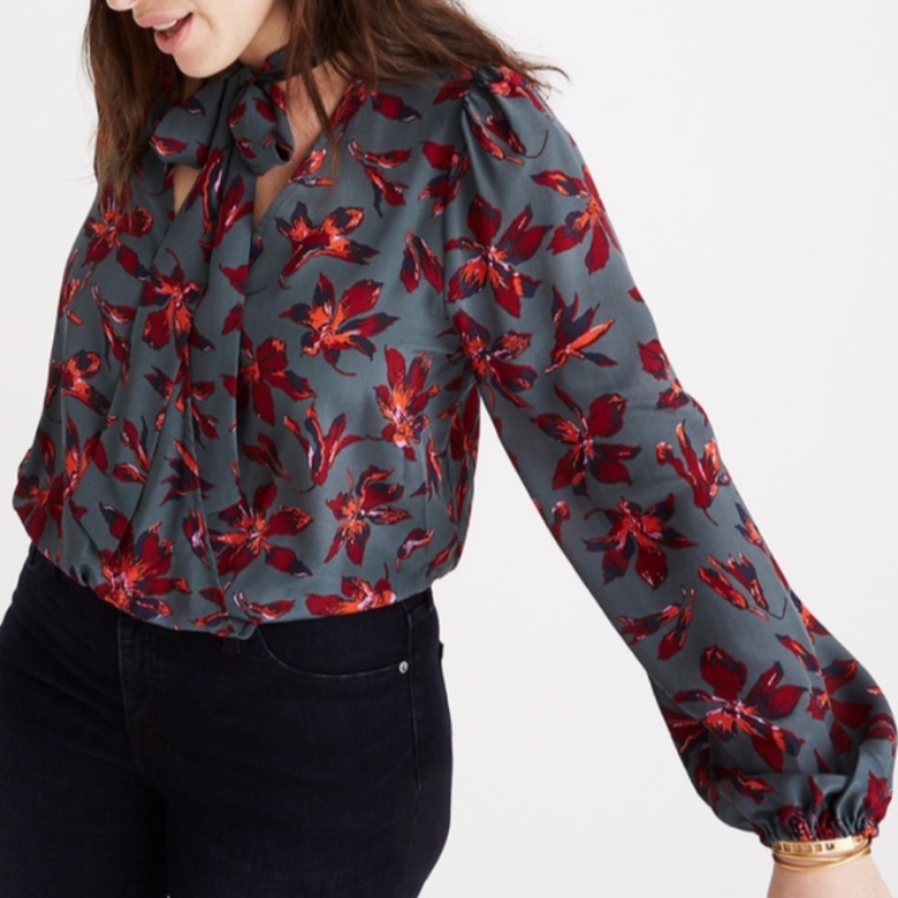 Madewell Women's Tie-Neck Wrap 100% Silk Blouse - Picture 1 of 7